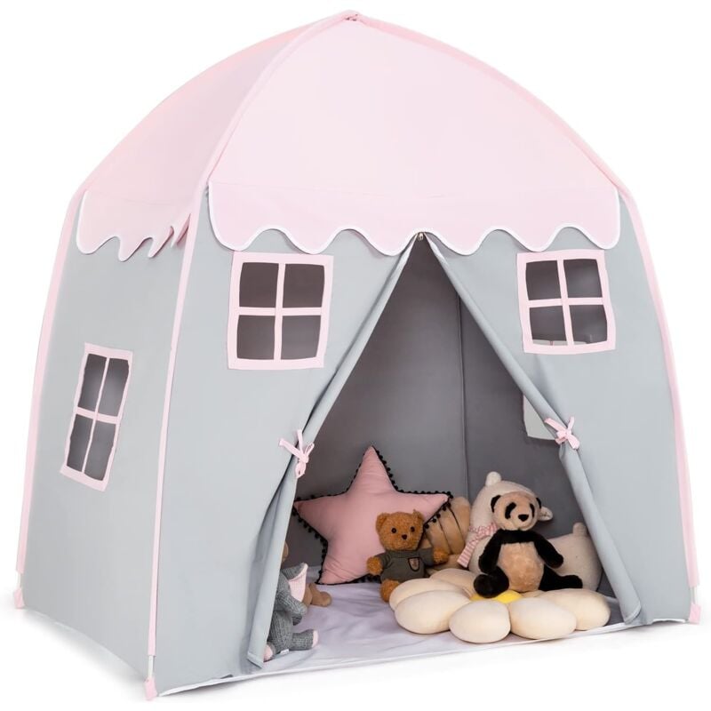foto del prodotto costway tenda da gioco per bambini, tenda per cameretta con borsa, tappetino antiscivolo, design con chiusura lampo, finestre traspiranti, ideale