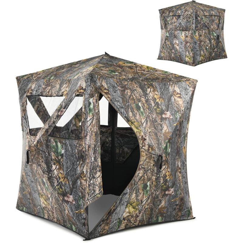 foto del prodotto costway tenda portatile per caccia con finestre a rete, tenda a terra pieghevole per 3 persone con picchetti da terra, borsa per trasporto