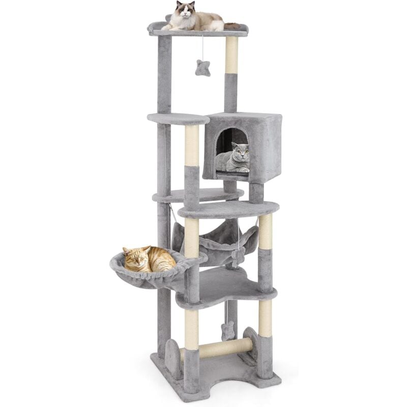 foto del prodotto costway tiragraffi 176cm, albero per gatti con letto a cesta, amaca, palline, piattaforme di salto, giocattoli, torre per animali domestici da