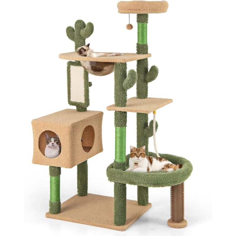 foto del prodotto costway tiragraffi per gatti 150 cm, torre di gatti multilivello con pali per graffio in sisal e giocattolo pendente, centro attivit per gatti a