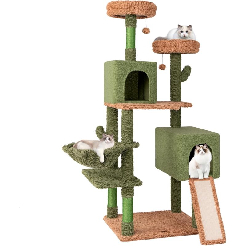 foto del prodotto costway tiragraffi per gatti 160 cm, torre per gatti con pali di graffiatura in sisal e scala, doppi condomini perch in peluche e giocattoli