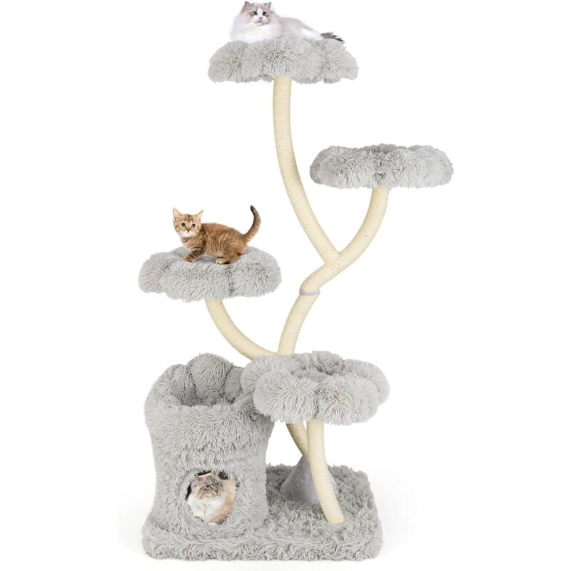 foto del prodotto costway tiragraffi per gatti 165cm in metallo, torre per animali con 4 piattaforme, tiragraffi in sisal e tubo di supporto robusto, mobili per