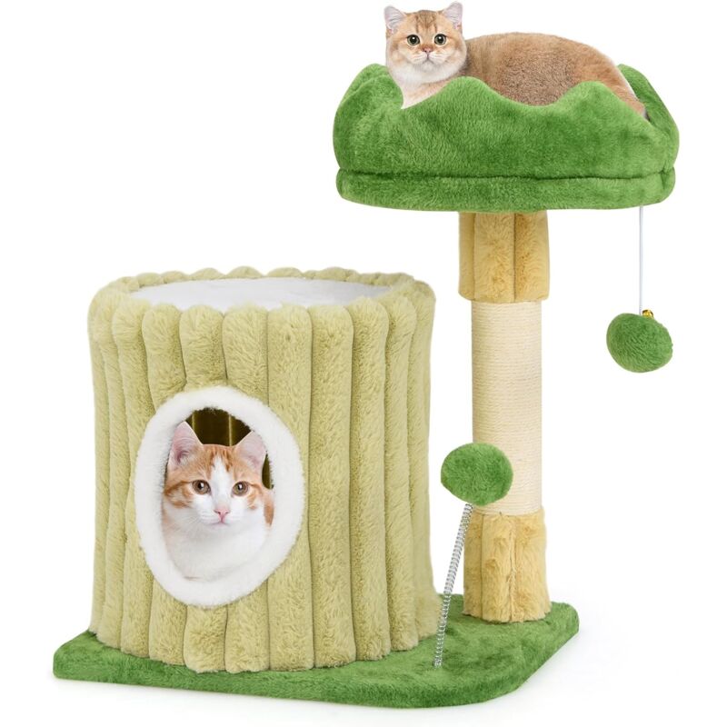 foto del prodotto costway tiragraffi per gatti 50 x 41 x 54 cm, torre moderno con pali in sisal, piattaforma imbottita e pallina penzolante, cuccia per animali