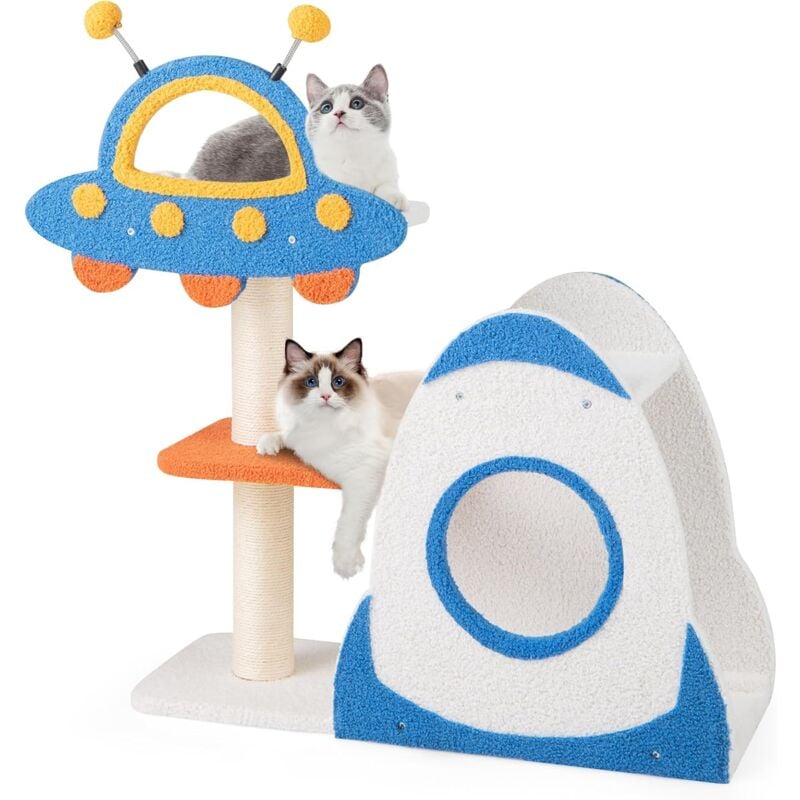 foto del prodotto costway tiragraffi per gatti a tema spaziale, albero per gatti con piattaforma a ufo e pali in sisal, torre per animali domestici interno 80 x 33