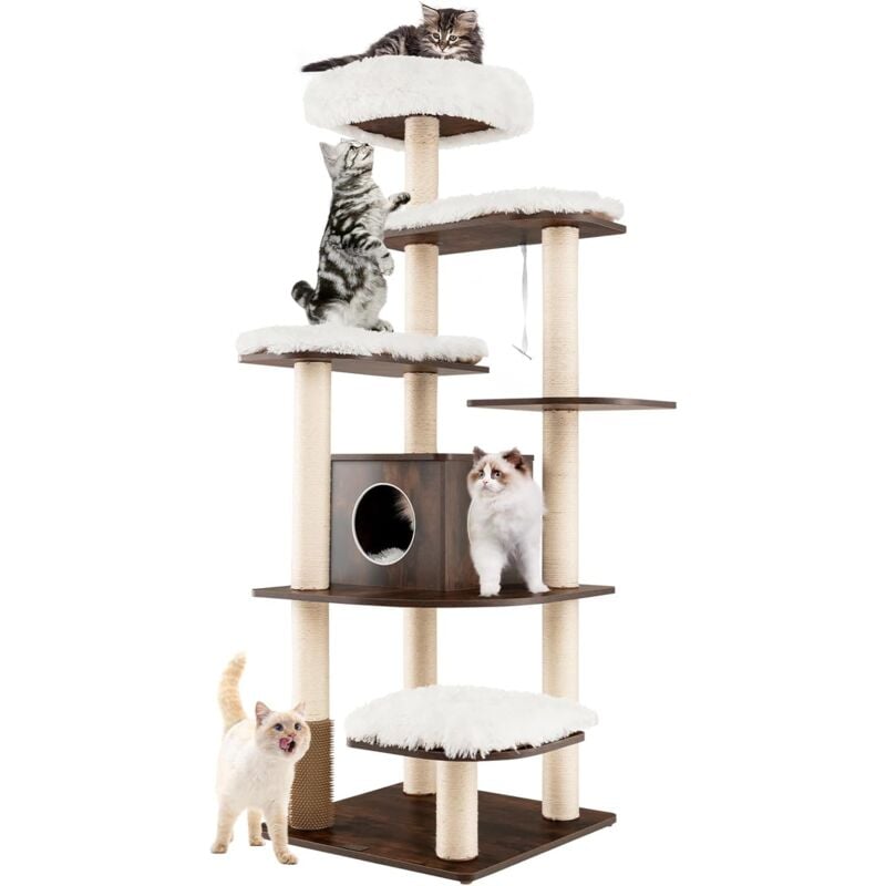 foto del prodotto costway tiragraffi per gatti adulti, tiragraffi per gatti con cuccia, piattaforma, cuscini e tiragraffi, albero tiragraffi per gatti grandi alto in