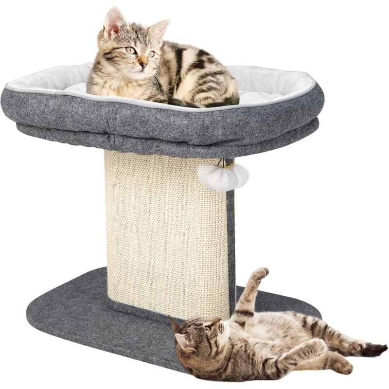 foto del prodotto costway tiragraffi per gatti, albero tiragraffi gatto con grande cuccia in peluche e tiragraffi in sisal e palla, tiragraffi da divano in legno per