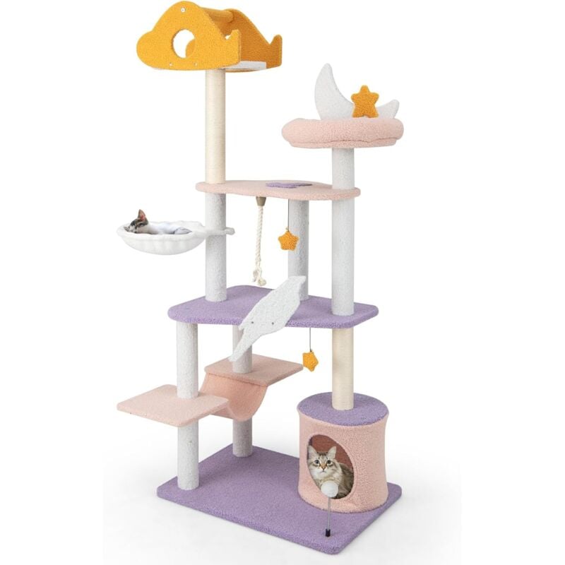 foto del prodotto costway tiragraffi per gatti alto 167 cm, albero per gatti tiragraffi gatto stabile multilivello, albero giochi in sisal piatteforme rela, ampio e