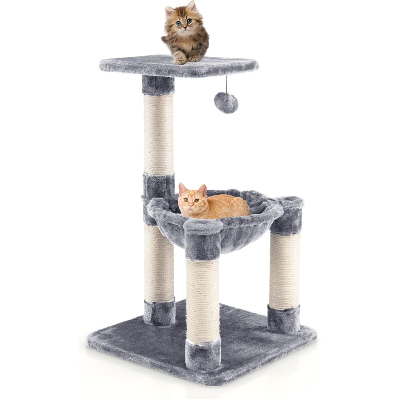 foto del prodotto costway tiragraffi per gatti basso, tiragraffi gatto con amaca, piattaforma, tiragraffi in sisal e pallina, albero tiragraffi da divano in legno