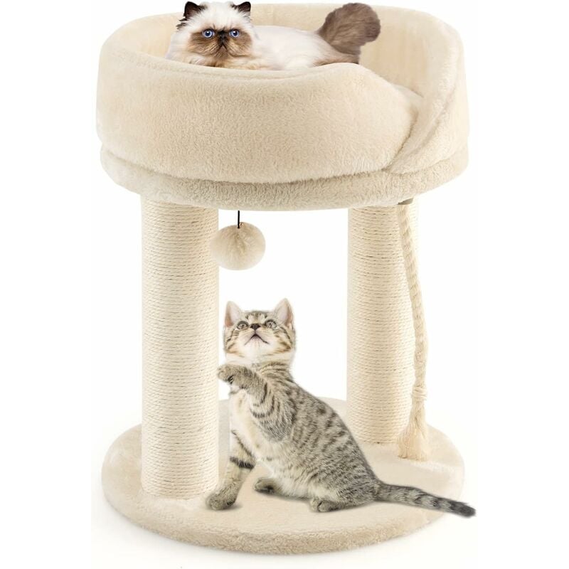 foto del prodotto costway tiragraffi per gatti basso, tiragraffi gatto con cuccia in peluche, pallina, corde e tiragraffi in sisal, albero tiragraffi da divano in