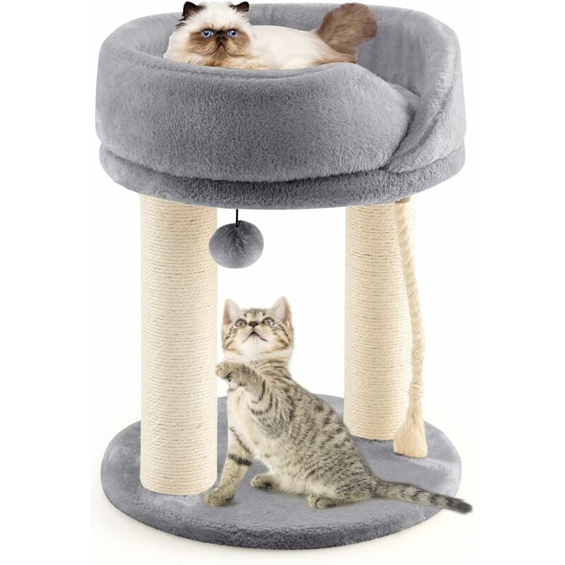foto del prodotto costway tiragraffi per gatti basso, tiragraffi gatto con cuccia in peluche, pallina, corde e tiragraffi in sisal, albero tiragraffi da divano in