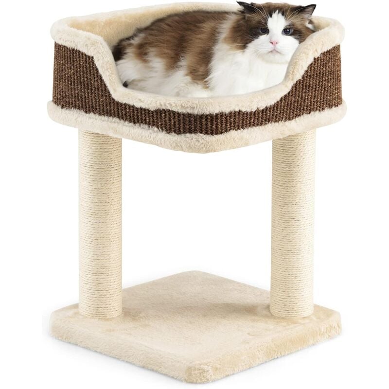foto del prodotto costway tiragraffi per gatti basso, tiragraffi gatto con piattaforma in peluche e tiragraffi in sisal, albero tiragraffi da divano in legno per