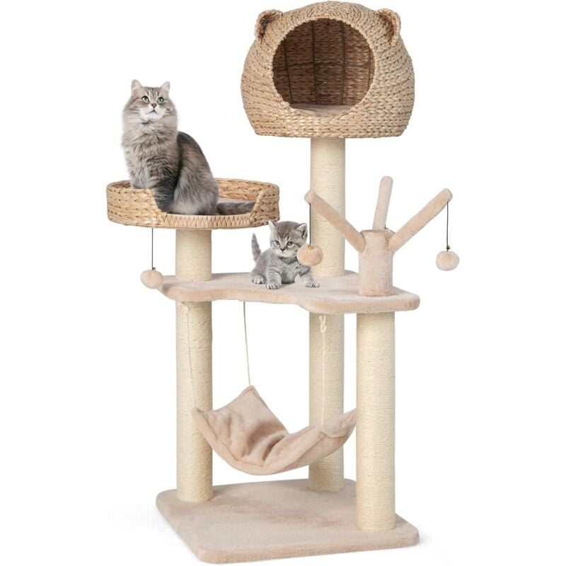 foto del prodotto costway tiragraffi per gatti con cuccia, amaca, piattaforma, cuscini e tiragraffi, albero tiragraffi per gatti grandi alto in legno, 49,5 x 49,5 x