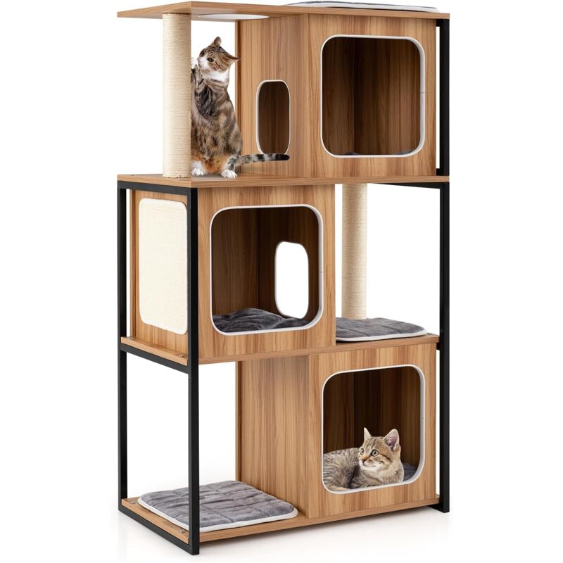 foto del prodotto costway tiragraffi per gatti con struttura in metallo 75 x 45 x 133cm, torre moderno da interno con piattaforma superiore imbottita, cuscini