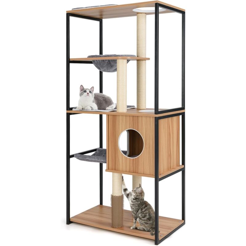 foto del prodotto costway tiragraffi per gatti con struttura in metallo 75 x 45 x 160 cm, albero moderno da interno con perch padded superiore, piattaforme, amaca e