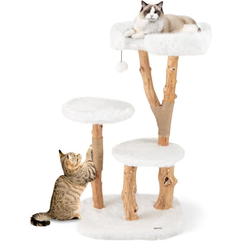 foto del prodotto costway tiragraffi per gatti in legno 110cm, torre in peluche lunga per animali domestici con pali in corda di juta naturale e palla pendente,