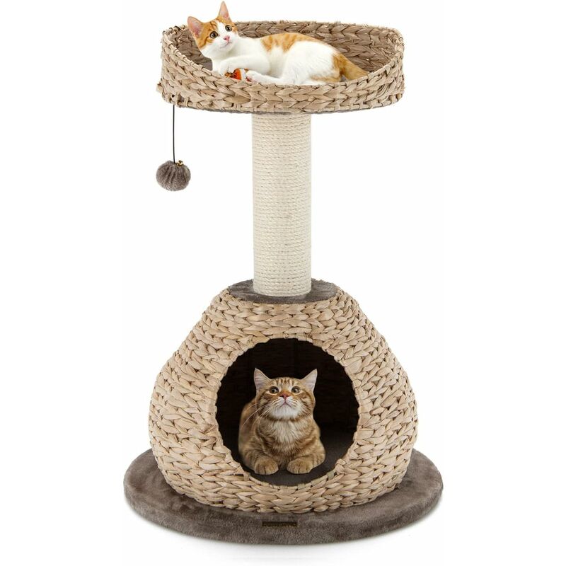 foto del prodotto costway tiragraffi per gatti in legno da interno, con casetta, piattaforma, pallina e palo tiragraffi in sisal naturale, ideale per camera da letto