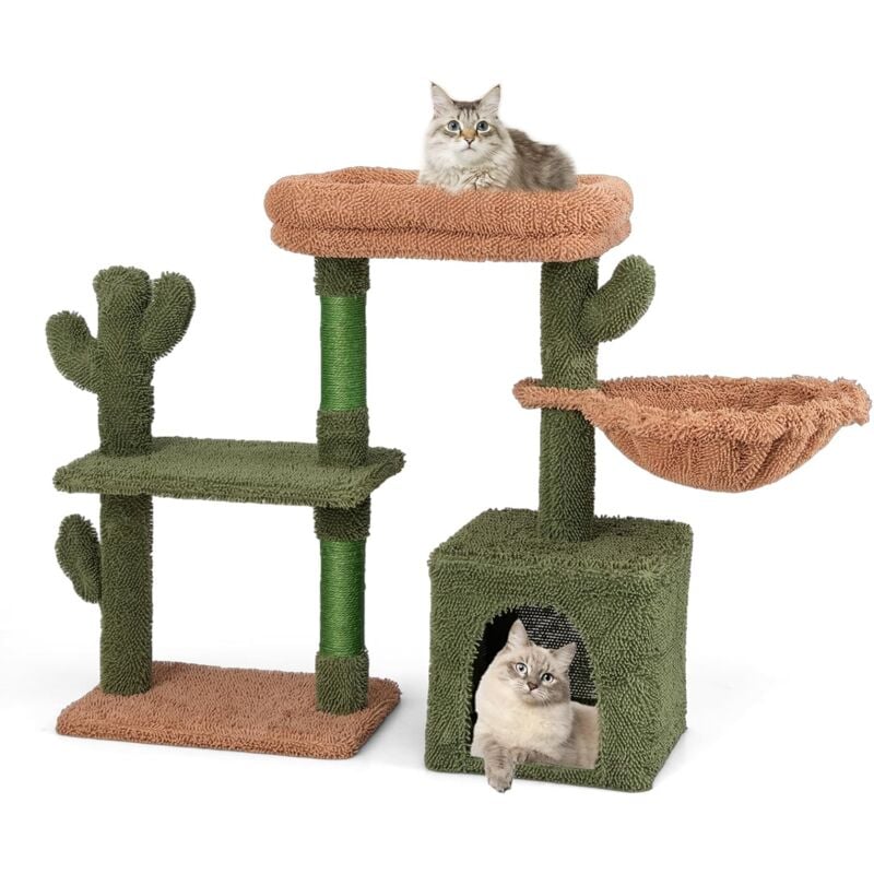 foto del prodotto costway tiragraffi per gatti moderno, torre per gatti estetica a forma di cactus con ripiano, condo, amaca, posti per graffi in sisal e cuscino