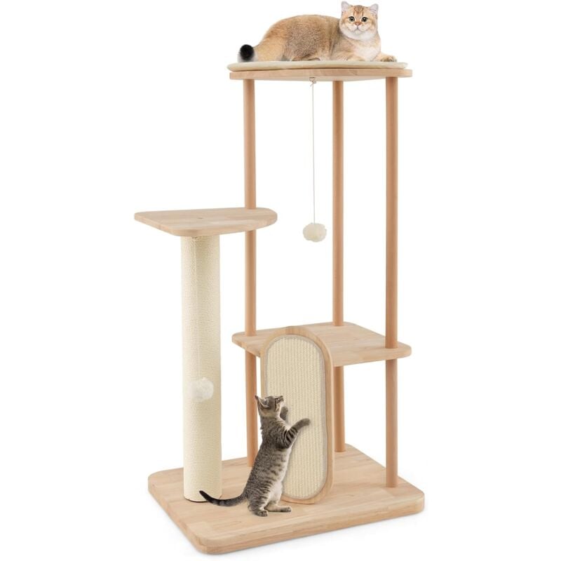 foto del prodotto costway tiragraffi per gatti piccola media, albero per gatti in legno a multilivello con tavola e palo tiragraffi in sisal, posto imbottito,