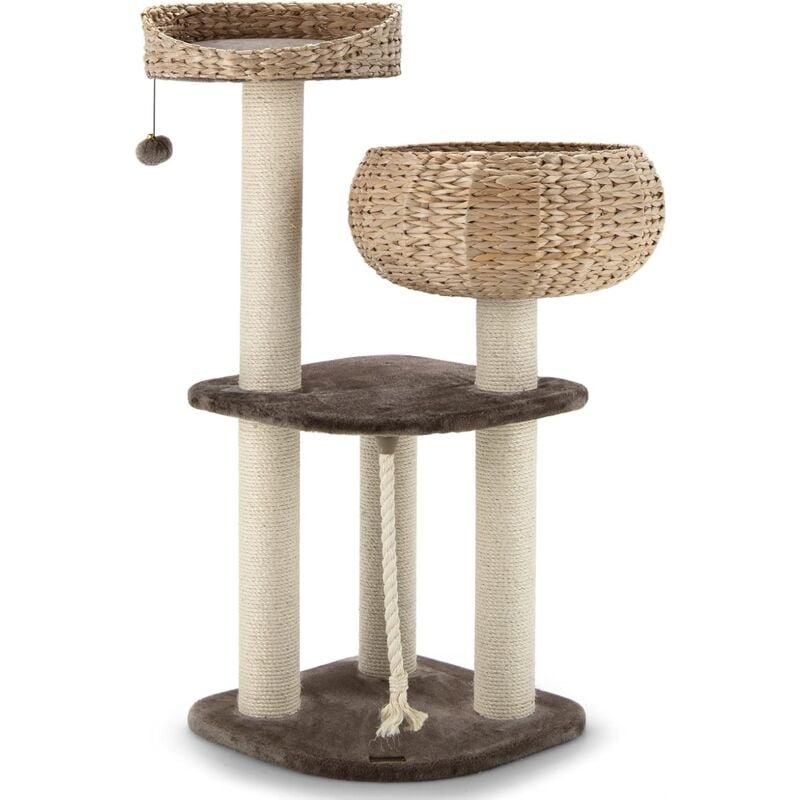 foto del prodotto costway tiragraffi per gatti piccoli, tiragraffi gatto con cuccia, piattaforma, pallina, corda e palo tiragraffi in sisal naturale, albero
