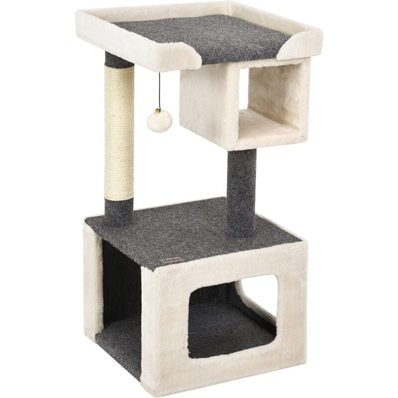 foto del prodotto costway tiragraffi per gatti piccoli, tiragraffi gatto con cuccia, piattaforme, pallina e tiragraffi in sisal, albero tiragraffi in legno da