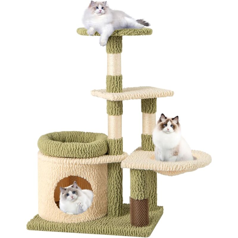 foto del prodotto costway tiragraffi per gatto alto 100 cm, albero tiragraffi gatto con 3 pali in sisal, 4 piattaforme e grotta, cuccia albero gatto rivestito in