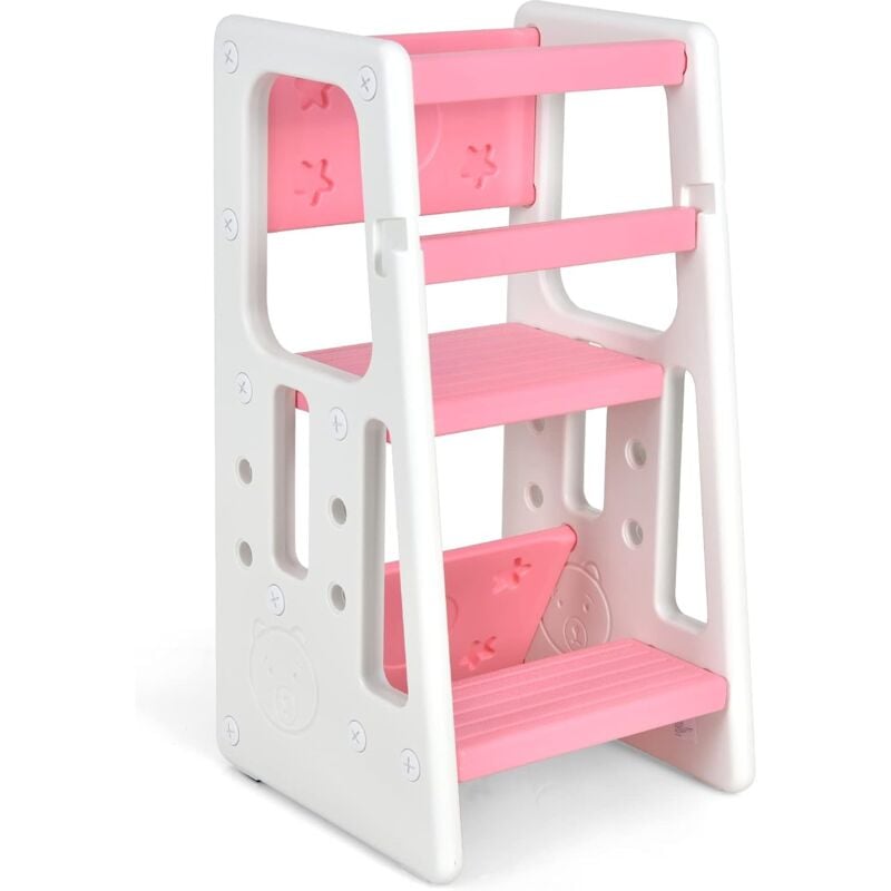 foto del prodotto costway torre di apprendimento per bambini con barriera di sicurezza, 3 altezze regolabili e cuscinetti antiscivolo, ideale per cucina, bagno e