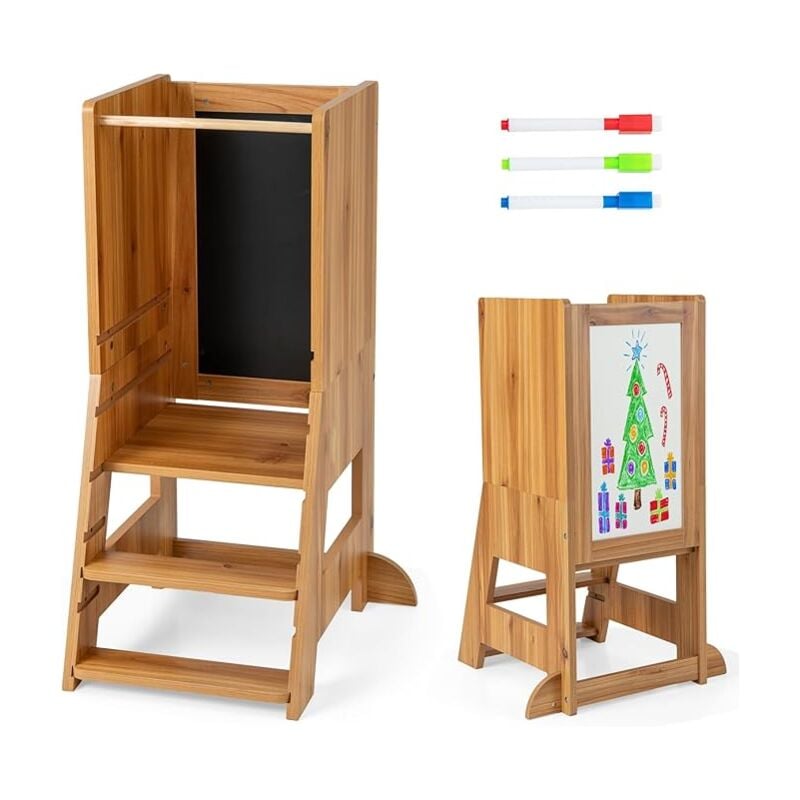 foto del prodotto costway torre per bambini 2 in 1, sgabello da cucina per bambini con lavagna, piattaforma e gradino regolabili, per bambini da 1 a 7 anni, capacit 