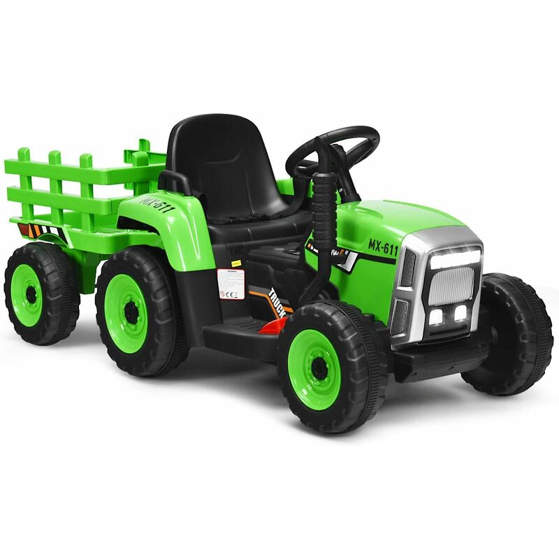 foto del prodotto costway tracteur 3 vitesses avec remorque amovible, tracteur autoport pour enfants avec lumi res led, musique, fonctions usb et bluetooth