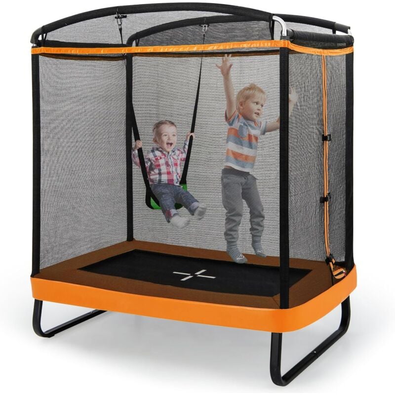 foto del prodotto costway trampolino per bambini rettangolare, tappeto elastico da esterno ed interno per bambini da 190cm con altalena e rete di sicurezza per