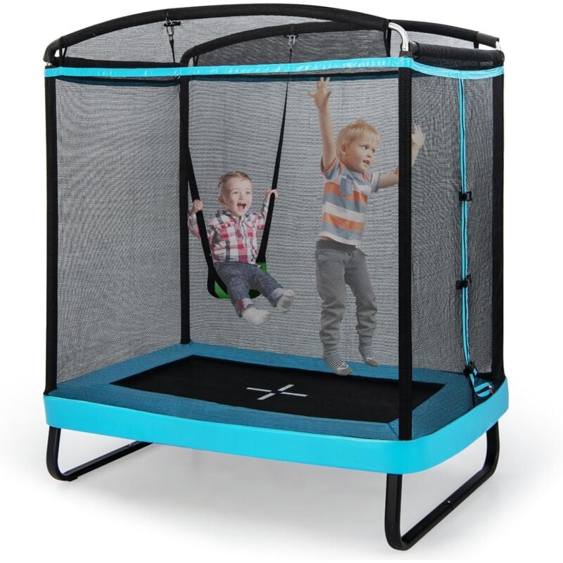 foto del prodotto costway trampolino per bambini rettangolare, tappeto elastico da esterno ed interno per bambini da 190cm con altalena e rete di sicurezza per