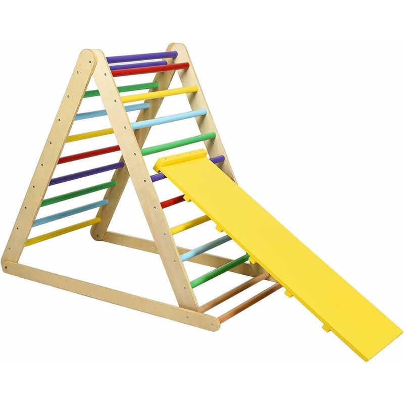 immagine 0 del prodotto costway triangolo a gradini, scala giochi arrampicata a triangolo, con scivolo, palestra coperta da casa, legno, ideale per bambini 3 anni,