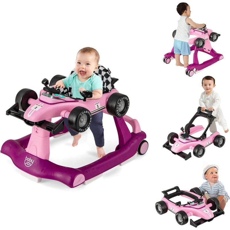 foto del prodotto costway trotteur b b gar on 4 en 1 avec 3 hauteur r glable, trotteur marche b b gar on avec musique lumi re, roues silencieuses, charge 15kg