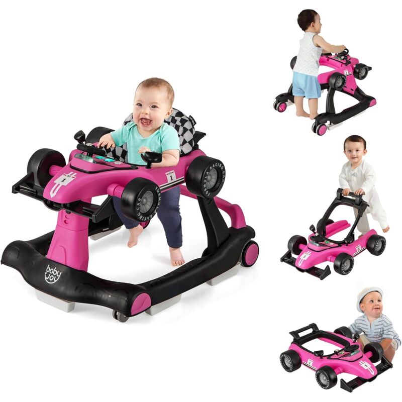 foto del prodotto costway trotteur b b gar on 4 en 1 avec 3 hauteur r glable, trotteur marche b b gar on avec musique lumi re, roues silencieuses, charge 15kg