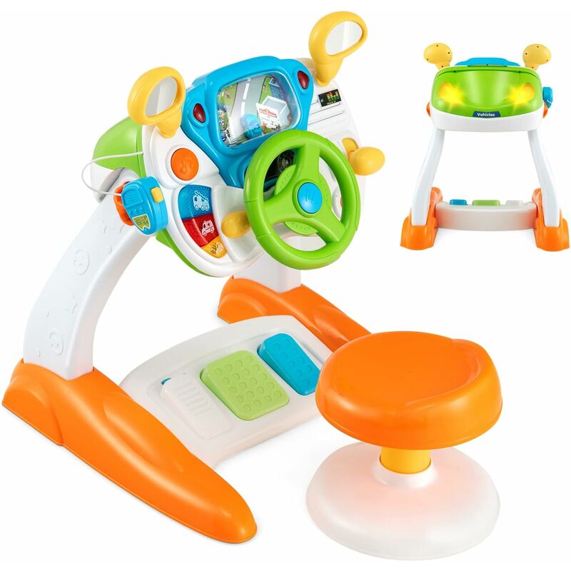 foto del prodotto costway volante per bambini educativa, simulazione volante di guida giocattolo con sgabello, luce musica, giocattoli musicali per la prima