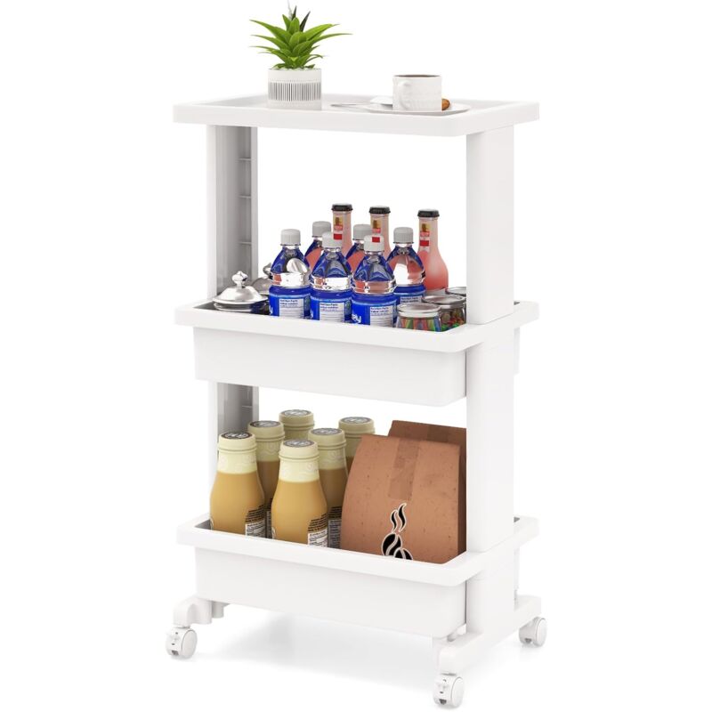 foto del prodotto cosytway carrello da cucina a 3 piani, carrello portaoggetti in plastica con ruote bloccabili, con piano d appoggio, carrello da servizio