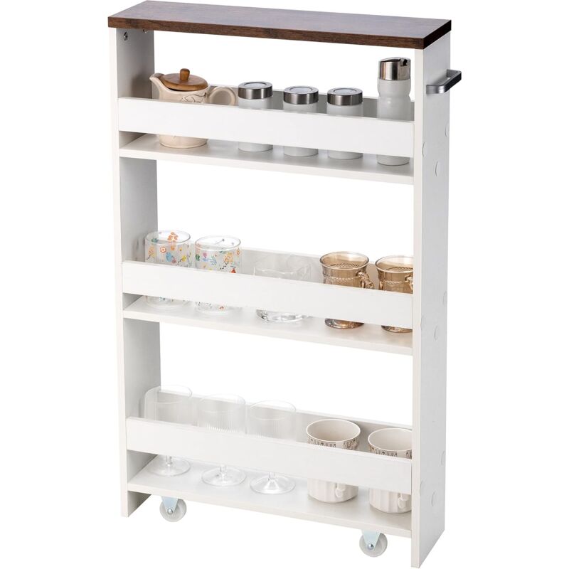 foto del prodotto cosyway carrello portaoggetti da cucina, scaffale con maniglia laterale e ruote, carrello salvaspazio con 3 scaffali stretti, 48x12,5x81 cm