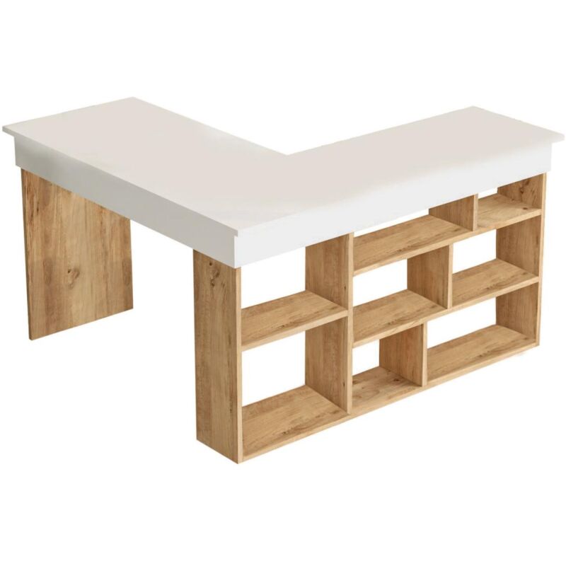 foto del prodotto cotecosy scrivania angolare con scomparti bianco e naturale lileul