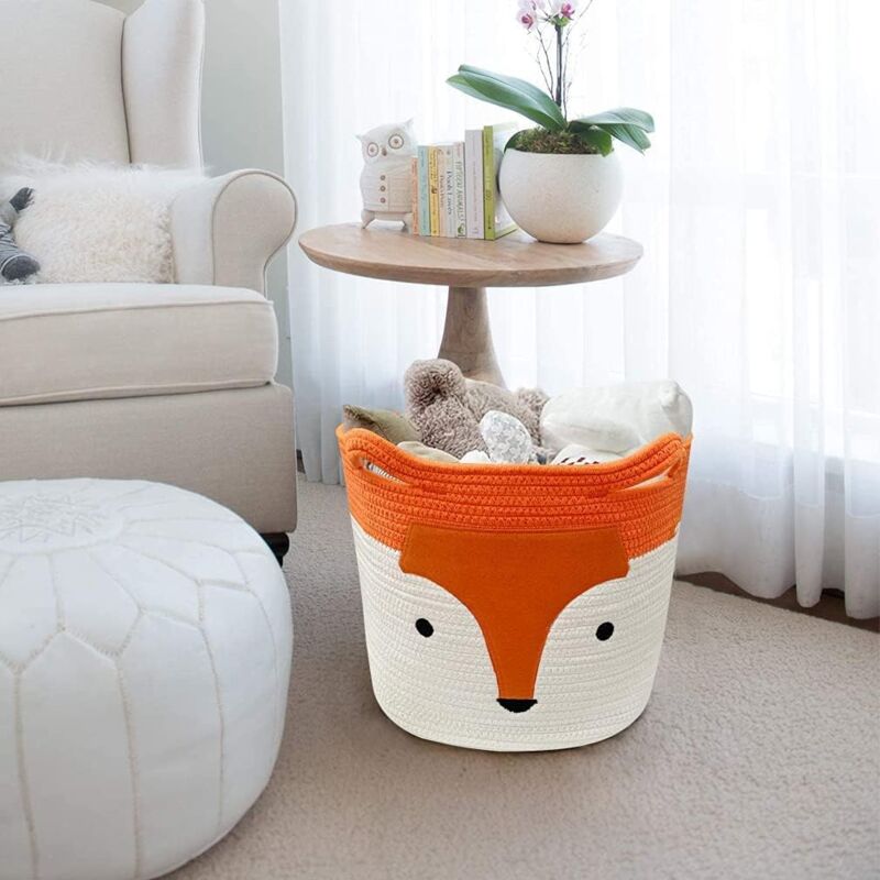 foto del prodotto cotton rope laundry hamper, orange fox foldable storage baskets cute animal toy hamper with handles for kids clothes bedroom decoration 35cm x 32cm 