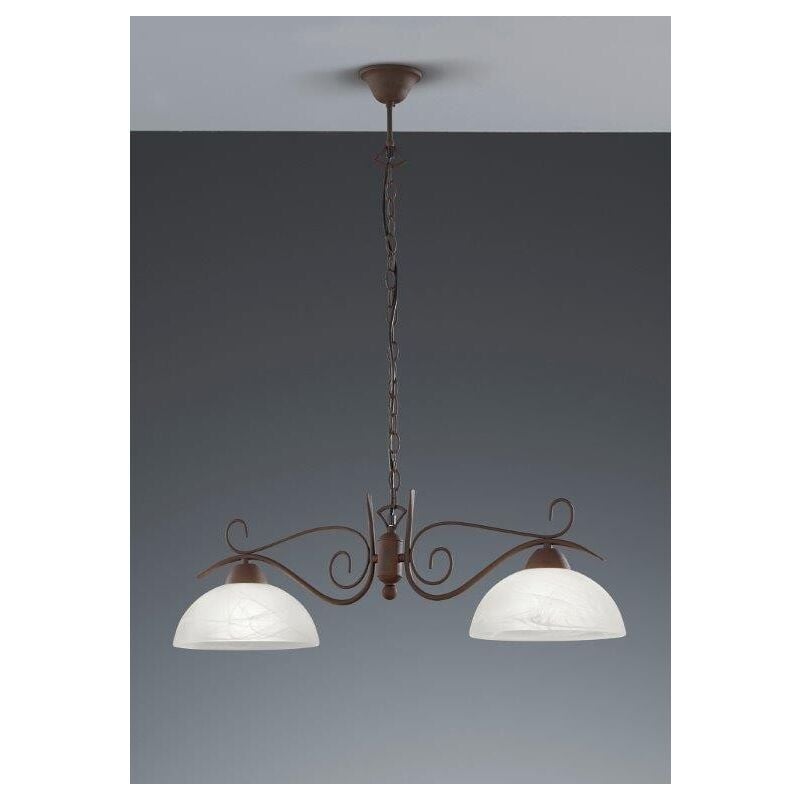 foto del prodotto country sospensione rustico ruggine vetro alabastro 2xe27 l82 cm