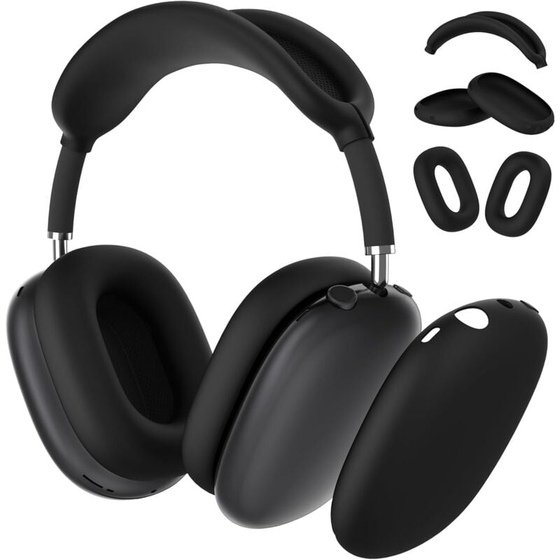 foto del prodotto cover protettiva in silicone per airpods max, paraorecchie antigraffio compatibili con cuffie e archetto airpods max, accessori in morbido silicone