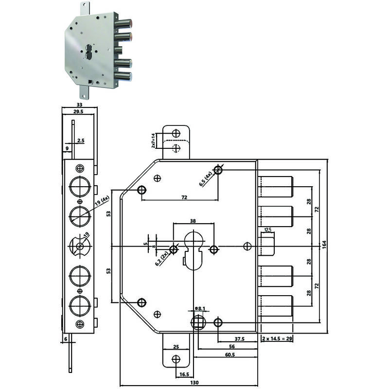 foto del prodotto cr serratura triplice applicare c s occo cil. eu. blindate 2155pen bloc mm.60 dx 2155pen 01ncl 