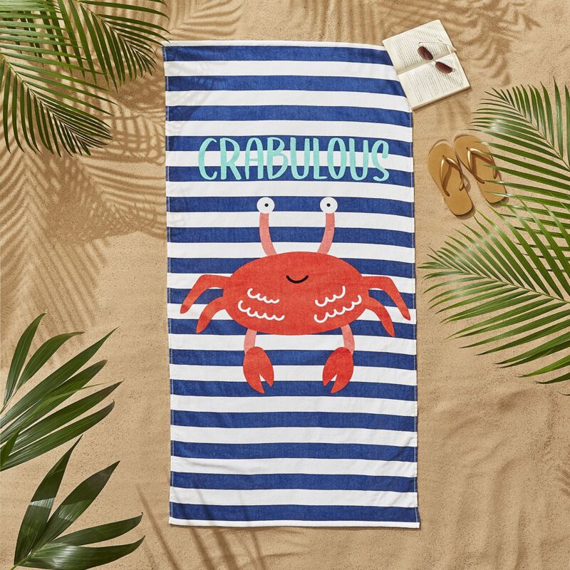 foto del prodotto crabulous telo mare a righe in cotone, colore blu catherine lansfield