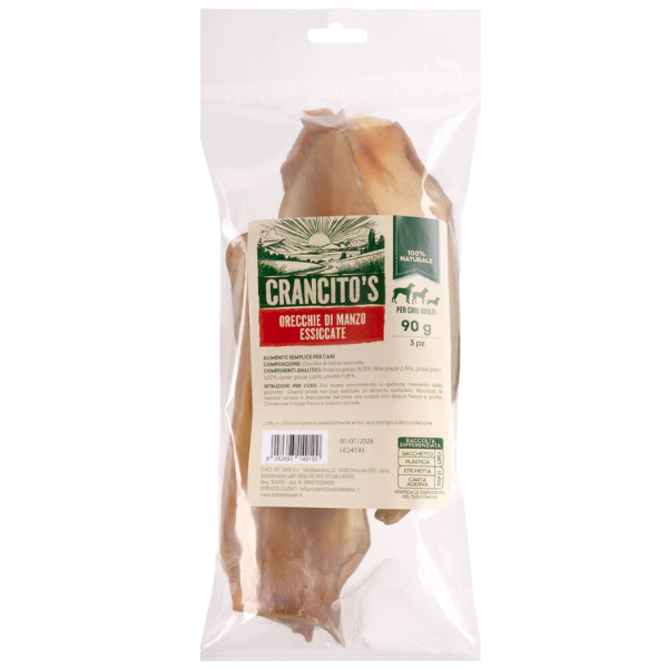 foto del prodotto crancito s snack naturale dog adult orecchie di manzo essiccate 90 gr 1 ordine scegli lo sconto bzr5 bzr20 200 punti fedelt 