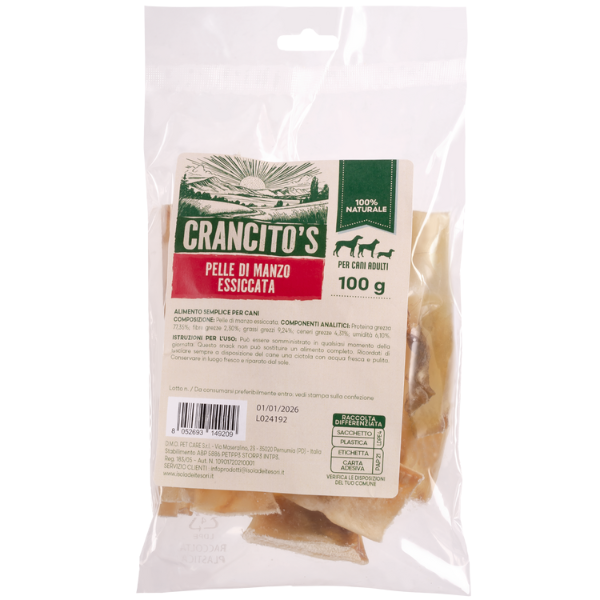 foto del prodotto crancito s snack naturale dog adult pelle di manzo essiccata 100 gr 1 ordine scegli lo sconto bzr5 bzr20 200 punti fedelt 