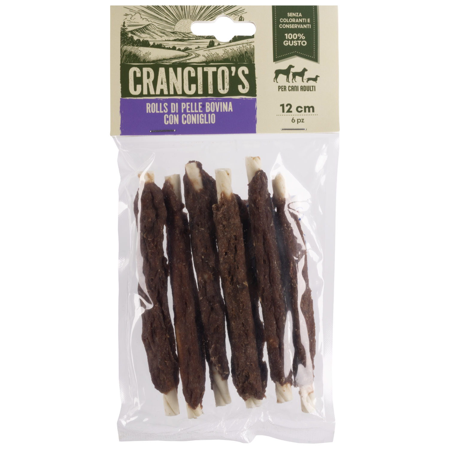foto del prodotto crancito s snack naturale dog adult rolls multigusto bovino e coniglio 6 pezzi 1 ordine scegli lo sconto bzr5 bzr20 200 punti fedelt 