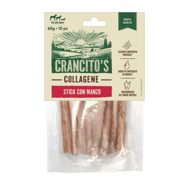 foto del prodotto crancito s stick collagene snack naturale per cani manzo 60 gr 1 ordine scegli lo sconto bzr5 bzr20 200 punti fedelt 