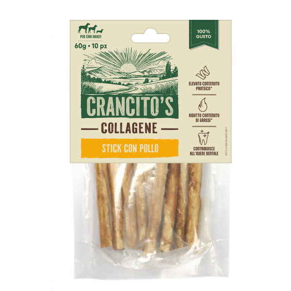 foto del prodotto crancito s stick collagene snack naturale per cani pollo 60 gr 1 ordine scegli lo sconto bzr5 bzr20 200 punti fedelt 