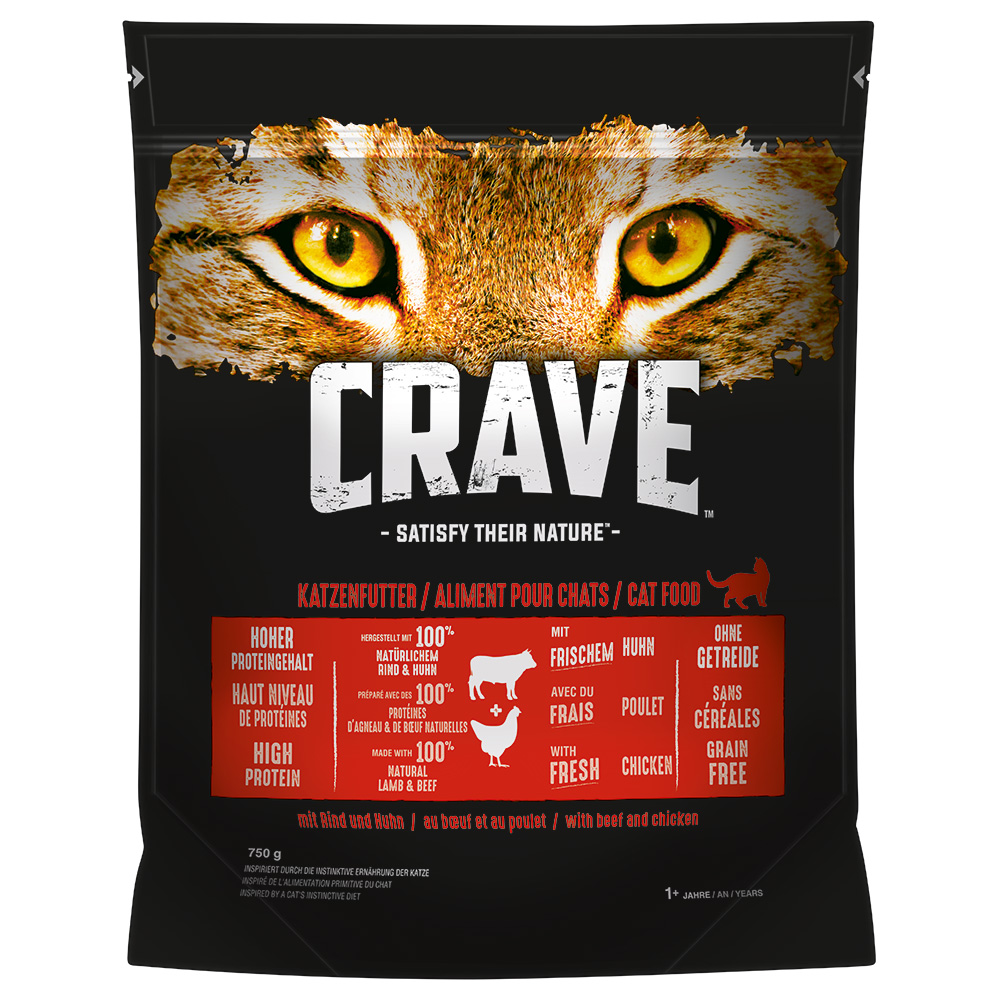 foto del prodotto crave con manzo e pollo crocchette per gatti 750 g