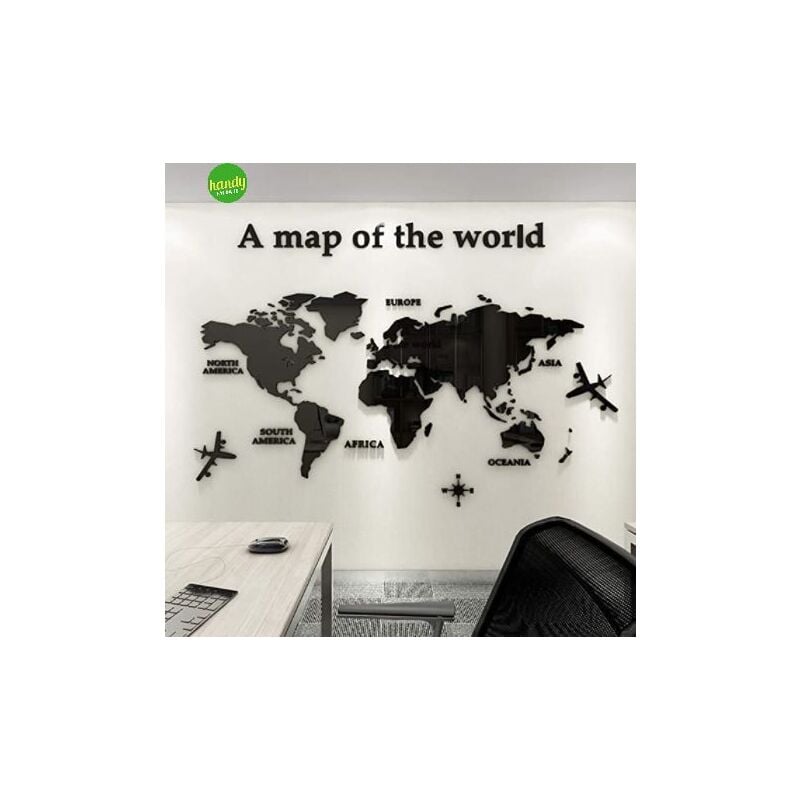 foto del prodotto crearreda sticker flat black map adesivo murale frasi famose natura geometrie fantasie 47x67 cm