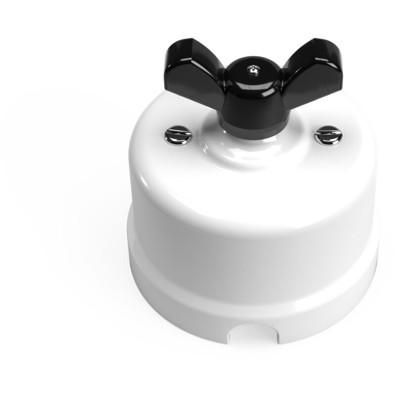 foto del prodotto creative cables interruttore deviatore in porcellana bianco con dado a farfalla nero
